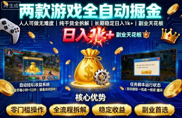 两款游戏全自动掘金,人人可做无难度,纯干货全拆解,长期稳定,日入1k+,副业天花板【揭秘】-鹊桥梦网创