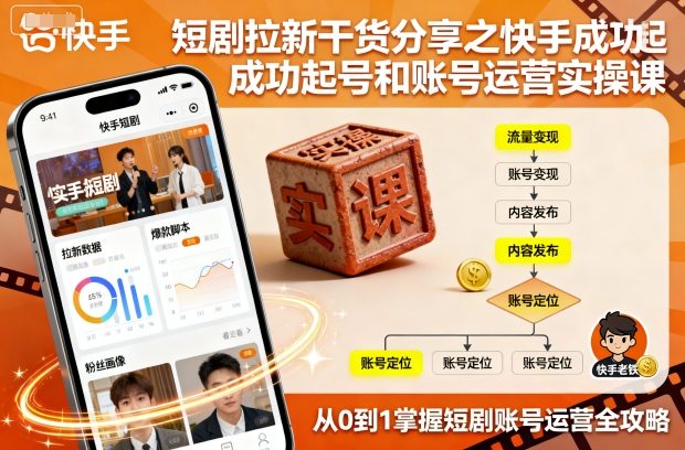 短剧拉新干货分享之快手成功起号和账号运营实操课-鹊桥梦网创