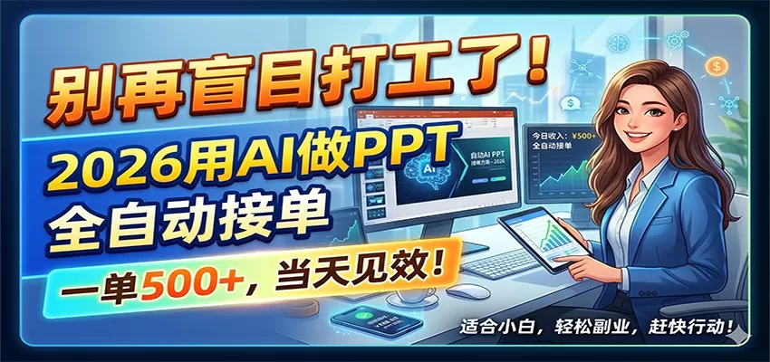 别再盲目打工了!2026用AI做PPT全自动接单,一单5张+,当天见效!-鹊桥梦网创