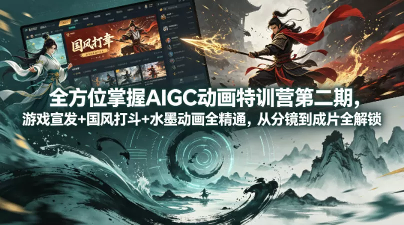全方位掌握AIGC动画特训营第二期，游戏宣发+国风打斗+水墨动画全精通，从分镜到成片全解锁