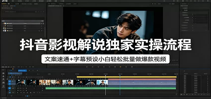 抖音影视解说独家实操流程，文案速通+字幕预设小白轻松批量做爆款视频-鹊桥梦网创