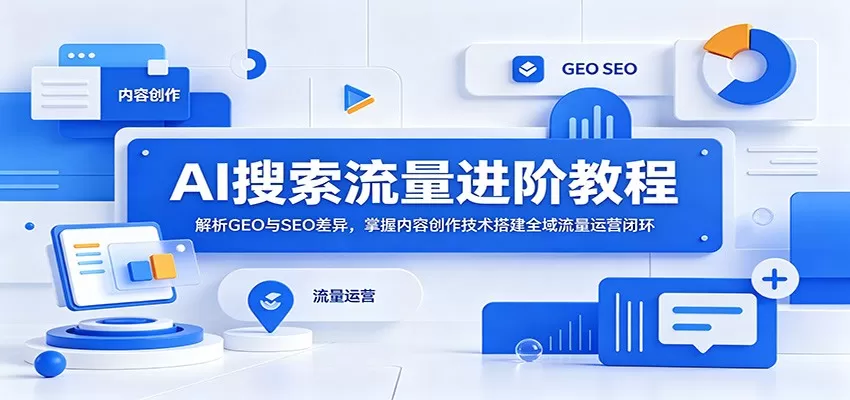 AI搜索流量进阶教程：解析GEO与SEO差异，掌握内容创作技术搭建全域流量运营闭环-鹊桥梦网创