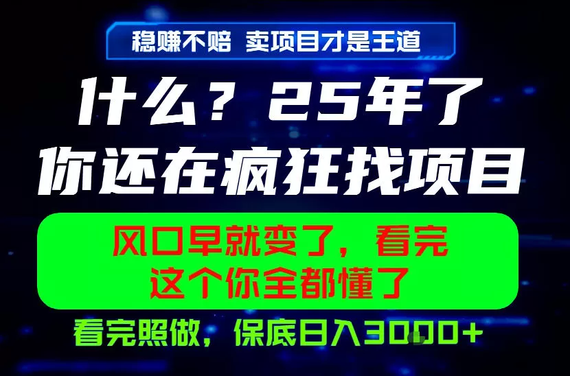 26年,请不要疯狂的找项目做了!卖项目才是真的稳賺不赔,看完照做,保底日入1k+【揭秘】-鹊桥梦网创