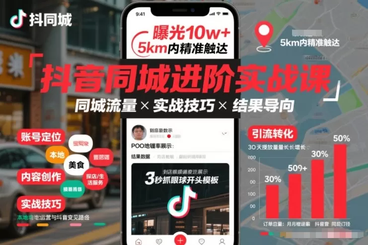 抖音同城进阶实战课，助你同城流量拿到结果-鹊桥梦网创