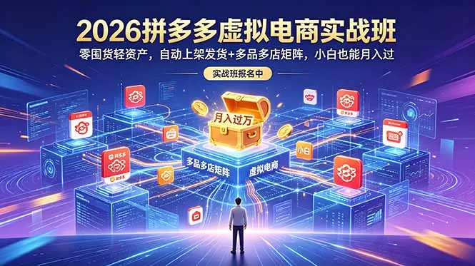 2026拼多多虚拟电商实战班:零囤货轻资产,自动上架发货+多品多店矩阵,小白也能月入过万-鹊桥梦网创