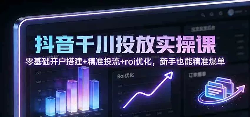 抖音千川投放实操课:零基础开户搭建+精准投流+roi优化,新手也能精准爆单-鹊桥梦网创