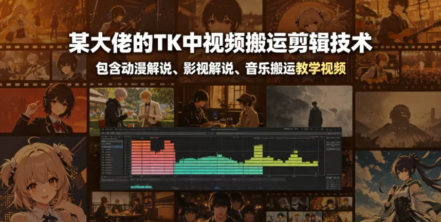 某大佬的TK中视频搬运剪辑技术,包含动漫解说、影视解说、音乐搬运教学视频-鹊桥梦网创