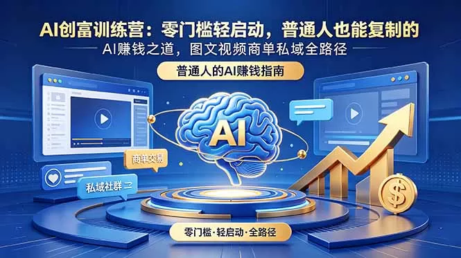 AI创富训练营:零门槛轻启动,普通人也能复制的AI赚钱之道,图文视频商单私域全路径-鹊桥梦网创