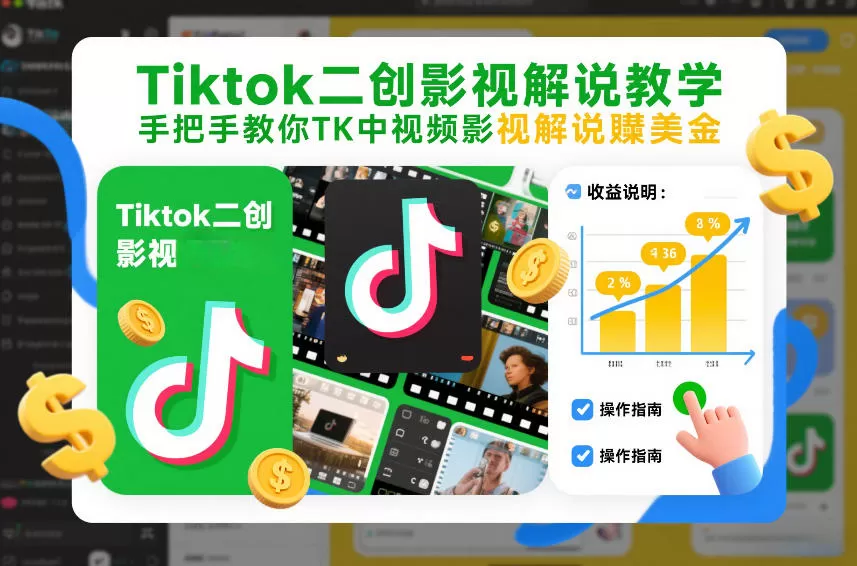 Tiktok二创影视解说教学，手把手教你TK中视频影视解说賺美金（更新26年1月）-鹊桥梦网创