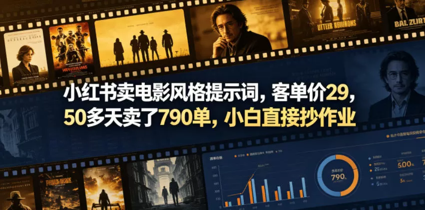 小红书卖电影风格提示词，客单价29，50多天卖了790单，小白直接抄作业！-鹊桥梦网创