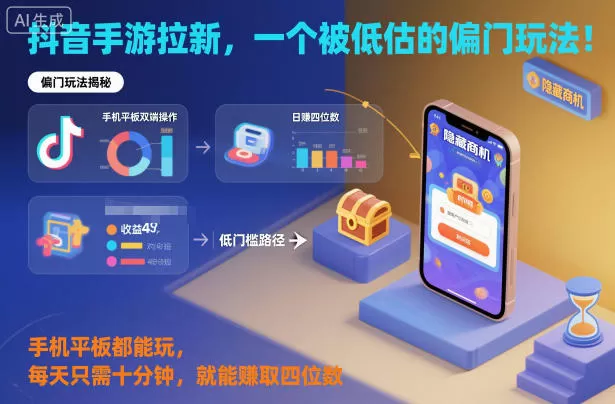 抖音手游拉新,一个被低估的偏门玩法!手机平板都能玩,每天只需十分钟,就能賺取四位数【揭秘】-鹊桥梦网创
