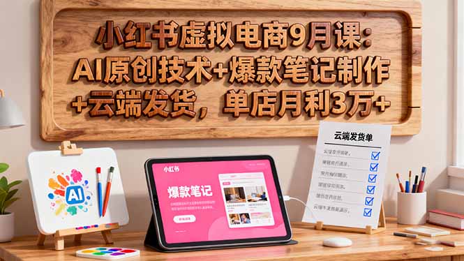 小红书虚拟电商9月课：AI原创技术+爆款笔记制作+云端发货，单店月利3万+-鹊桥梦网创