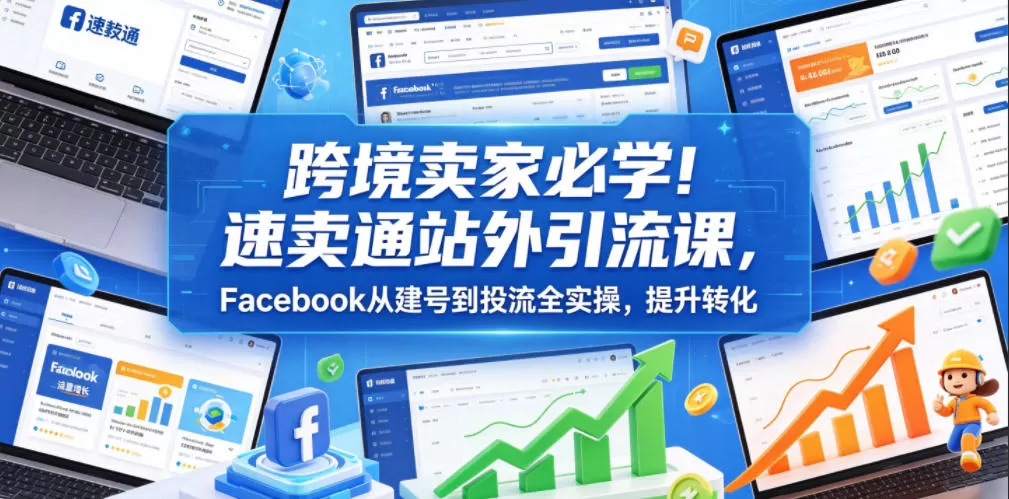 跨境卖家必学!速卖通站外引流课,Facebook从建号到投流全实操,提升转化-鹊桥梦网创