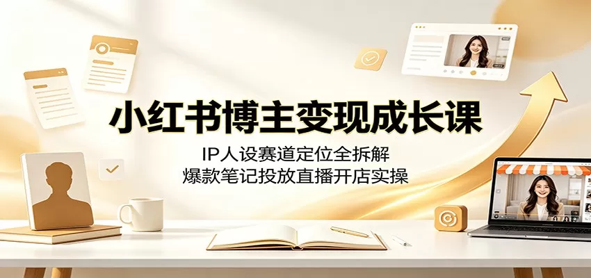 小红书博主变现成长课：IP人设赛道定位全拆解，爆款笔记投放直播开店实操-鹊桥梦网创