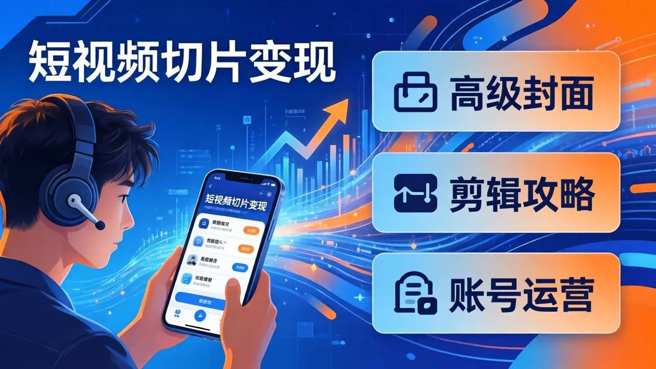 短视频切片变现速成班2.0：高级封面+剪辑攻略+账号运营，0基础小白快速入局副业-鹊桥梦网创
