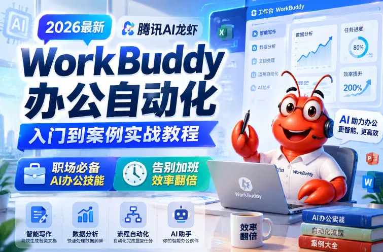 2026最新腾讯AI龙虾WorkBuddy办公自动化入门到案例实战教程，职场必备AI办公技能，告别加班，效率翻倍-鹊桥梦网创
