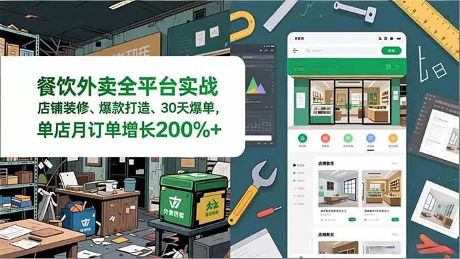 （16978期）餐饮外卖全平台实战，店铺装修、爆款打造、30天爆单，手把手教学，单店月订单增长200%+-鹊桥梦网创