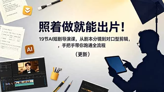 照着做就能出片！19节AI短剧导演课，从剧本分镜到对口型剪辑，手把手带你跑通全流程(更新-鹊桥梦网创