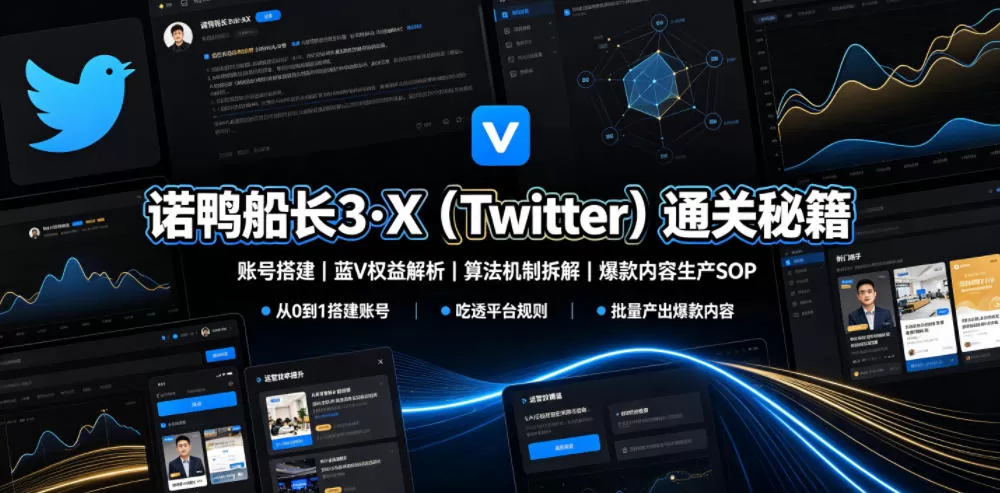诺鸭船长3·X（Twitter）通关秘籍，涵盖账号搭建、蓝V权益解析、算法机制拆解及爆款内容生产SOP-鹊桥梦网创