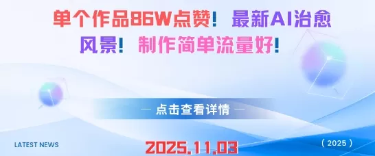 单个作品86W点赞,最新AI治愈风景,制作简单流量好!-鹊桥梦网创