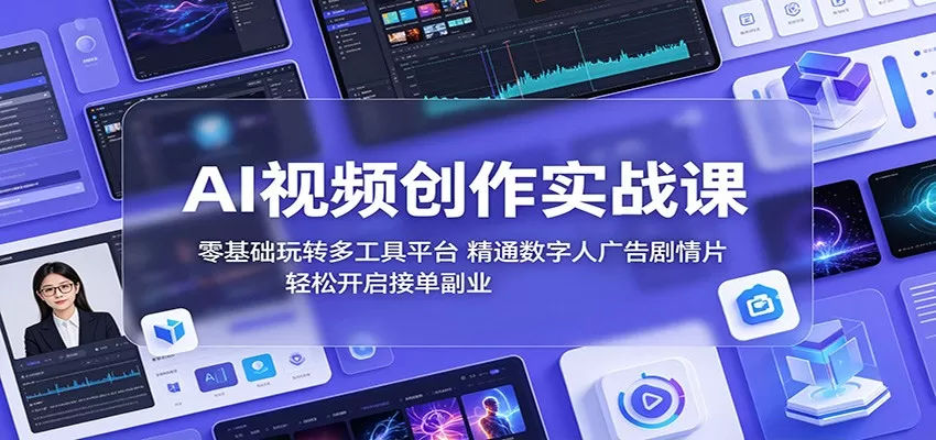 AI视频创作实战课:零基础玩转多工具平台,精通数字人广告、剧情片,轻松开启接单副业-鹊桥梦网创