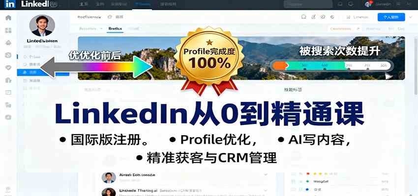 LinkedIn从0到精通课：国际版注册，Profile优化，AI写内容，精准获客与CRM管理-鹊桥梦网创