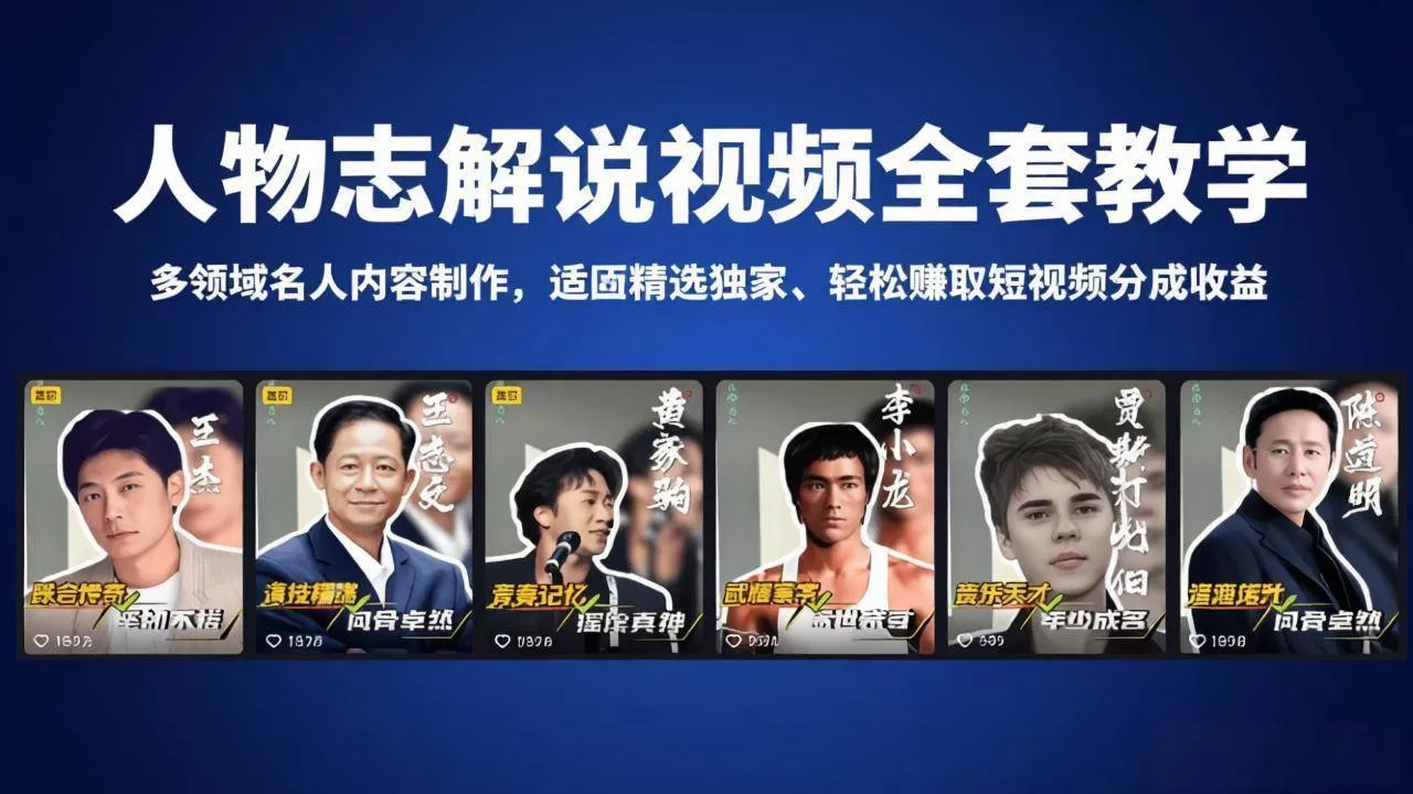 （18205期）人物志解说视频全套教学，多领域名人内容制作，适配精选独家，轻松赚取短视频分成收益