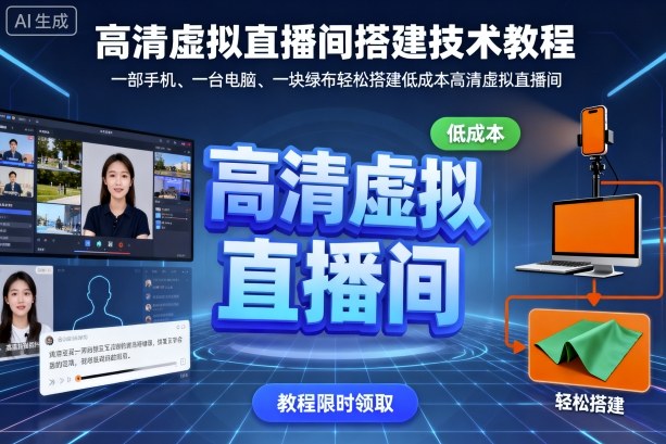 高清虚拟直播间搭建技术教程,一部手机、一台电脑、一块绿布轻松搭建低成本高清虚拟直播间-鹊桥梦网创