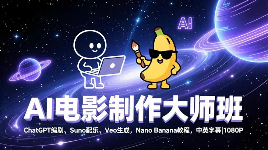 AI电影制作大师班：ChatGPT编剧、Suno配乐、Veo生成，Nano Banana教程，中英字幕|1080P-鹊桥梦网创