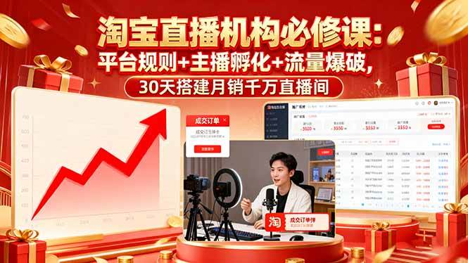（16087期）淘宝直播机构必修课：平台规则/主播孵化/流量爆破,30天搭建月销千万直播间-鹊桥梦网创