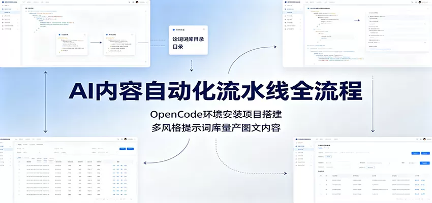 AI内容自动化流水线全流程:OpenCode环境安装项目搭建,多风格提示词库量产图文内容 AI内容自动化流水线全流程:OpenCode环境安装项目搭建,多风格提示词库量产图文内容