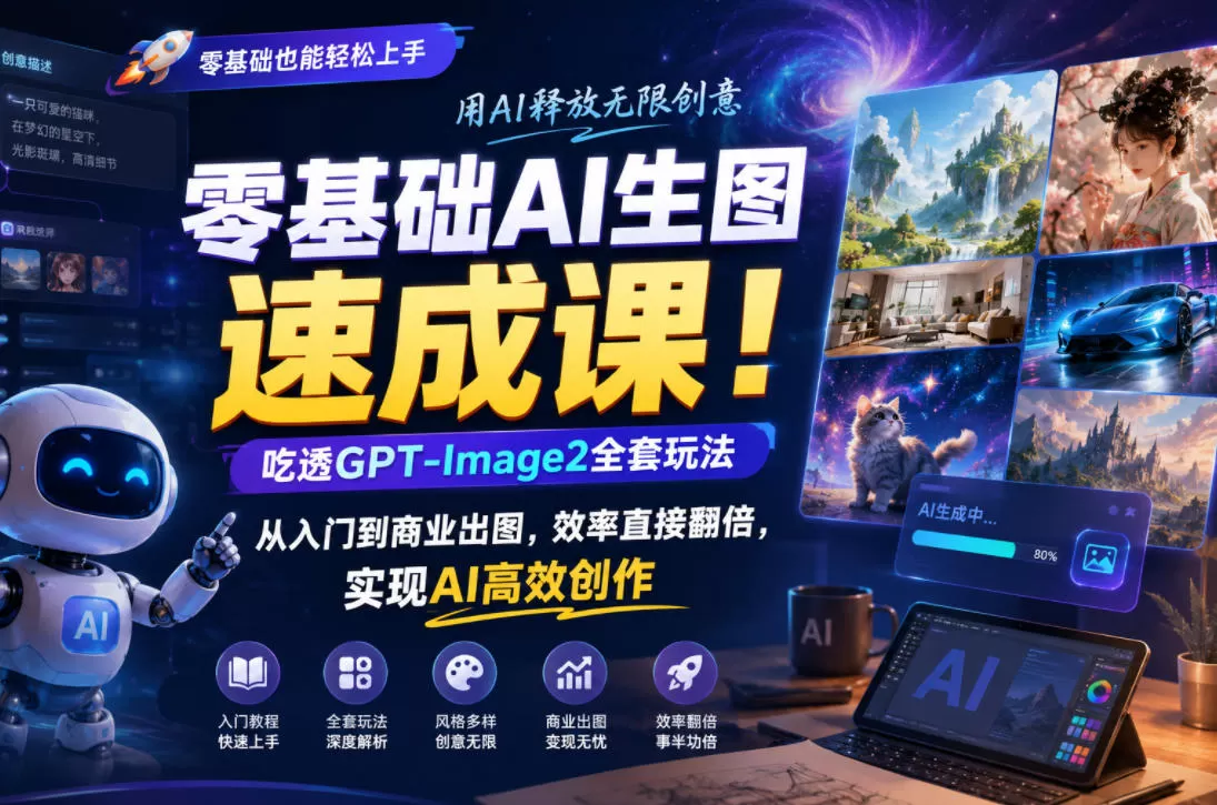 零基础AI生图速成课!吃透GPT-Image2全套玩法,从入门到商业出图,效率直接翻倍,实现AI高效创作-鹊桥梦网创