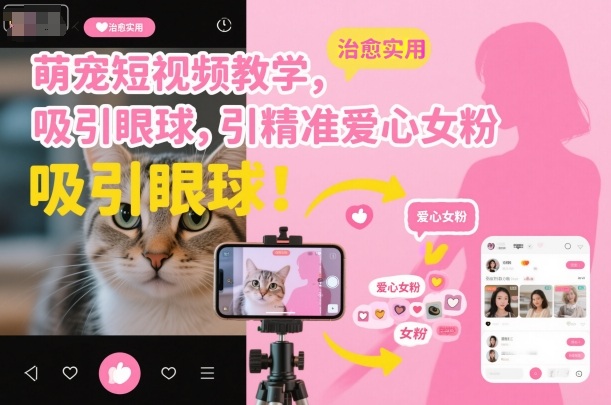 萌宠短视频教学，吸引眼球，引精准爱心女粉-鹊桥梦网创