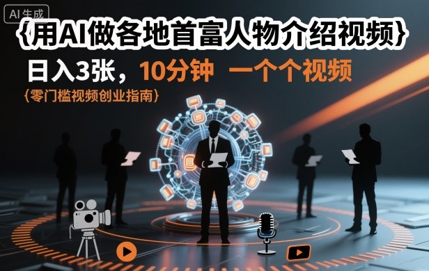 用AI做各地首富人物介绍视频,日入3张,10分钟一个视频-鹊桥梦网创