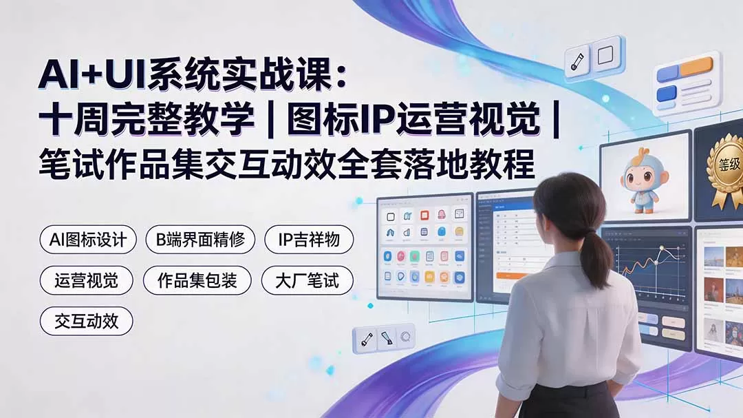AI+UI系统实战课:十周完整教学|图标IP运营视觉|笔试作品集交互动效全套落地教程-鹊桥梦网创