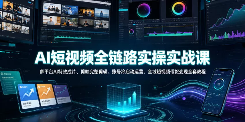 AI短视频全链路实操实战课｜多平台AI特效成片、剪映完整剪辑、账号冷启动运营、全域短视频带货变现全套教程-鹊桥梦网创
