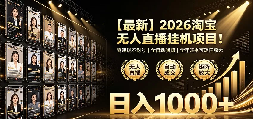 最新2026淘宝无人直播挂机项目!零违规不封号,全自动躺赚,日入1000+-鹊桥梦网创
