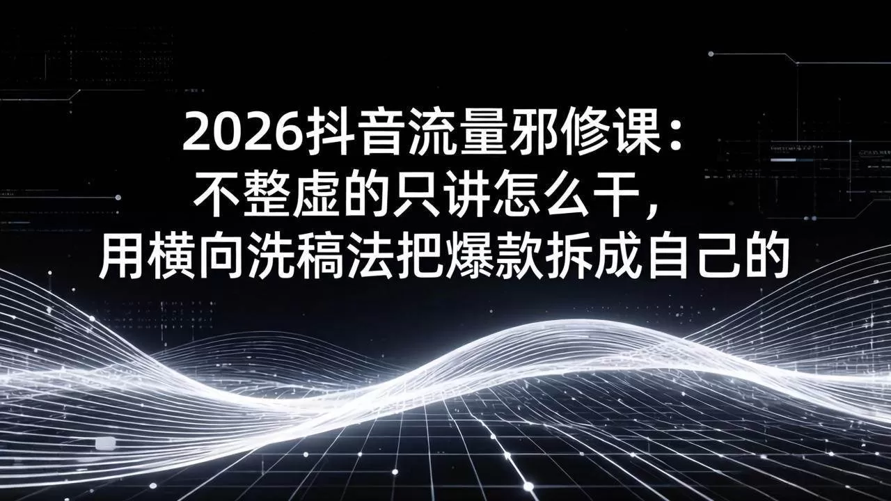 （17725期）2026抖音流量邪修课：不整虚的只讲怎么干，用横向洗稿法把爆款拆成自己的