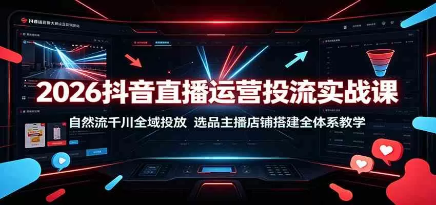 2026抖音直播运营投流实战课：自然流千川全域投放，选品主播店铺搭建全体系教学-鹊桥梦网创