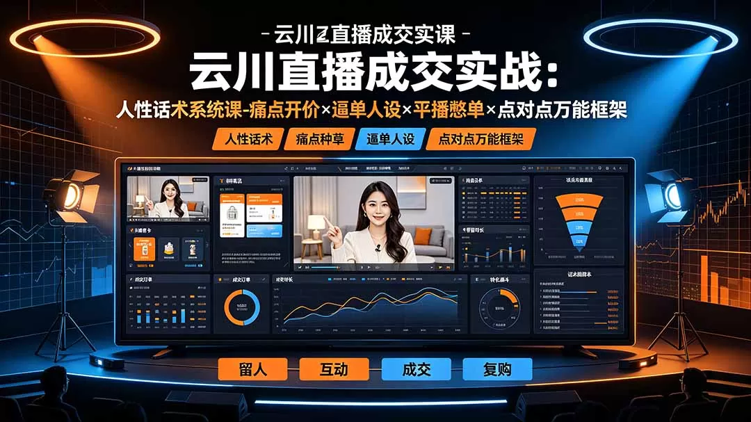 云川直播成交实战：人性话术系统课-痛点种草×塑品开价×逼单人设×平播憋单×点对点万能框架-鹊桥梦网创