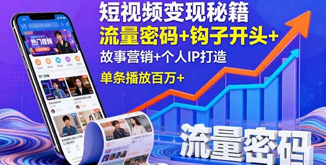 （16079期）短视频变现秘籍，流量密码+钩子开头+故事营销+个人IP打造，单条播放百万+-鹊桥梦网创