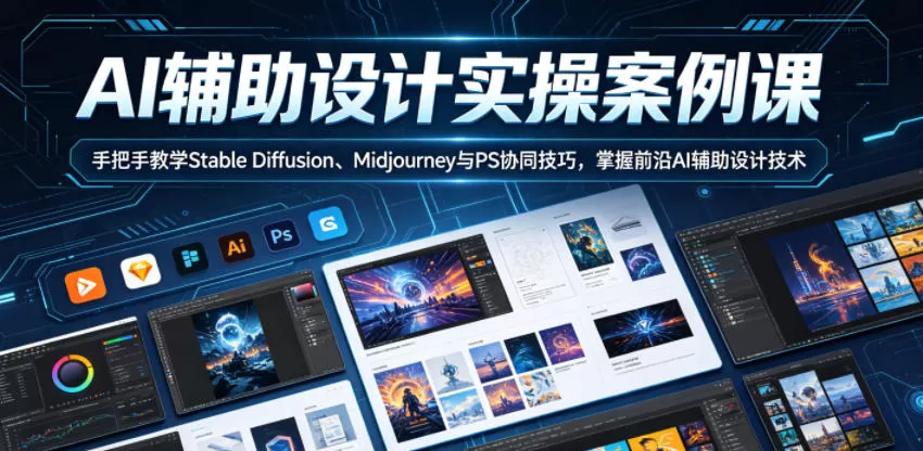 AI辅助设计实操案例课，手把手教学Stable Diffusion、Midjourney与PS协同技巧，掌握前沿AI辅助设计技术-鹊桥梦网创