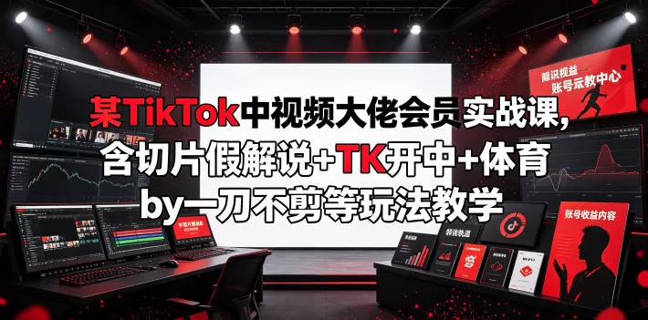某TikTok中视频大佬会员实战课，含切片假解说+TK开中+体育by一刀不剪等玩法教学-鹊桥梦网创