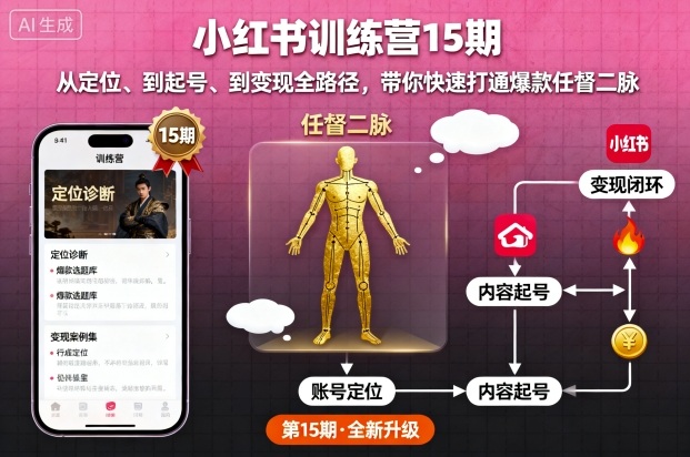 小红书训练营15期，从定位、到起号、到变现全路径，带你快速打通爆款任督二脉-鹊桥梦网创