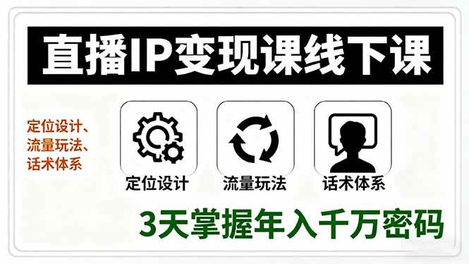 （16065期）直播IP变现课线下课，定位设计、流量玩法、话术体系，3天掌握年入千万密码-鹊桥梦网创