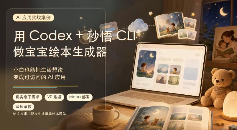 AI应用实战案例,用Codex+秒悟CLl做宝宝绘本生成器,小白也能把生活想法变成可访问的AI应用-鹊桥梦网创