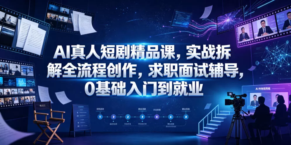 AI真人短剧精品课，实战拆解全流程创作，求职面试辅导，0基础入门到就业-鹊桥梦网创