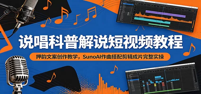 说唱科普解说短视频教程：押韵文案创作教学，SunoAI作曲搭配剪辑成片完整实操-鹊桥梦网创