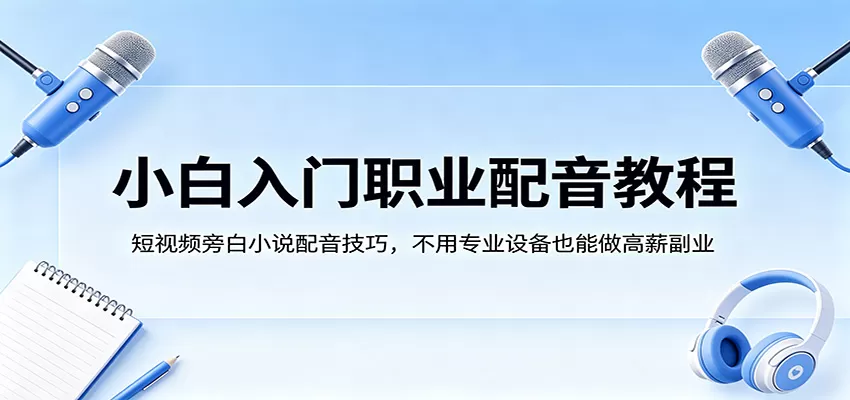 小白入门职业配音教程，短视频旁白小说配音技巧，不用专业设备也能做高薪副业-鹊桥梦网创