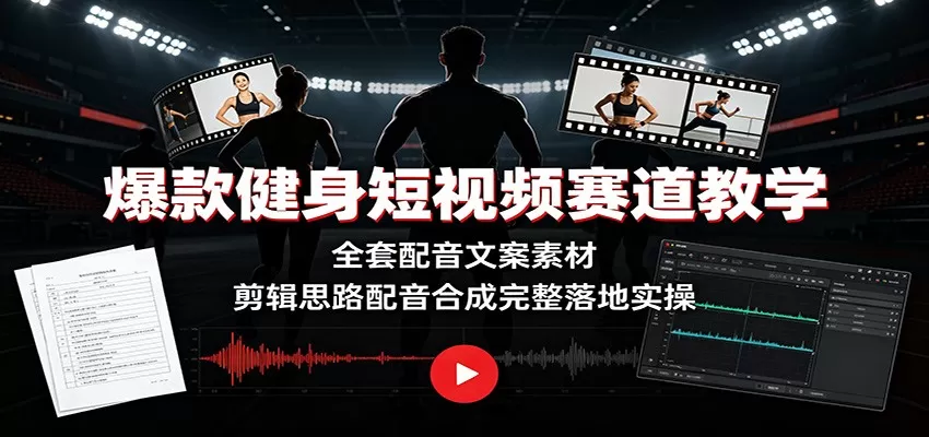 爆款健身短视频赛道教学：全套配音文案素材，剪辑思路配音合成完整落地实操-鹊桥梦网创